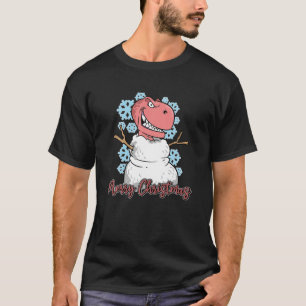 Rex Dinosaur Snowman Merry Kerstmis T-shirt