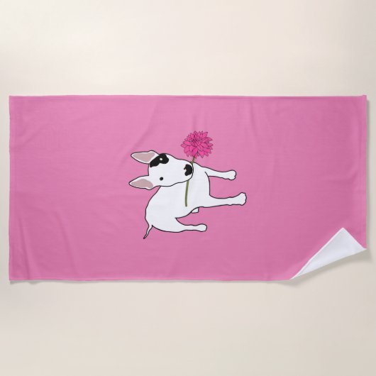 Rex en bloemroze strandlaken (Voorkant)