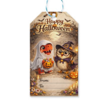 Rex en uil Halloween spook dinosaurus waarin uil
