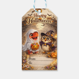 Rex en uil Halloween spook dinosaurus waarin uil Cadeaulabel
