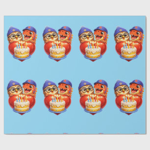 Rex en uil verjaardagstaart inpakpapier, cute ch cadeaupapier