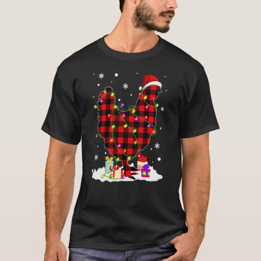 Rex geruite rode Buffalo Chicken Kerst Pyjama Fa T-shirt (Voorkant)