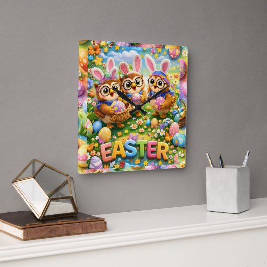 rex hoot clock easter nursery gifts vierkante klok (Kantoor)