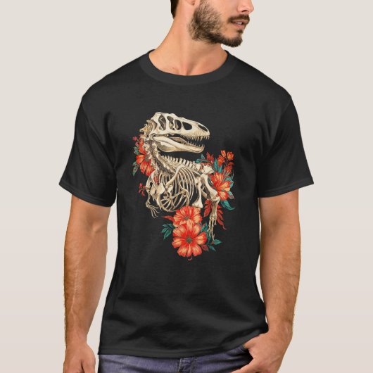 Rex Skeleton Botten Flowers Dino Paleontology Dino T-shirt (Voorkant)