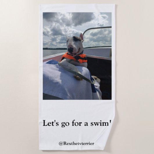 Rex The TV Terrier "Lets.go for a zwemm!" Bloemkab Strandlaken (Voorkant)