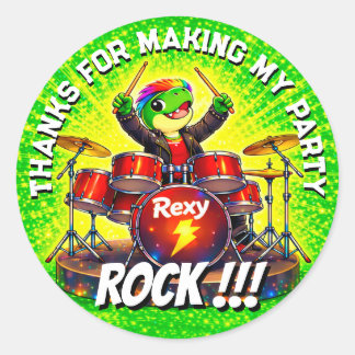 Rexy de Rockstar Verjaardagsfeestje Bedankt Sticke Ronde Sticker