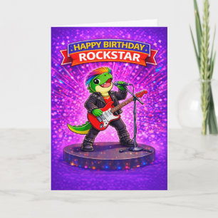 Rexy de Rockster Dinosaur Kid Verjaardagskaart Kaart