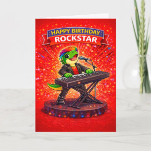 Rexy de Rockster Dinosaur Kid Verjaardagskaart Kaart