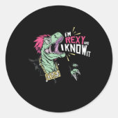 Rexy t-rex ronde sticker (Voorkant)