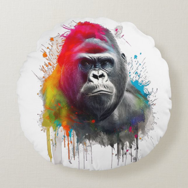 Rey de la Selva: Majestuoso Gorila Espald Rond Kussen (Voorkant)