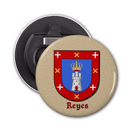 Reyes Heraldic Arms op perkament stijl terug Button Flesopener (Voorkant)