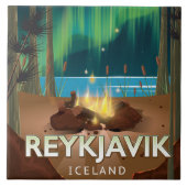 Reykjavik Camping Oude Reisposter Tegeltje (Voorkant)