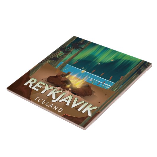 Reykjavik Camping Oude Reisposter Tegeltje (Zijkant)
