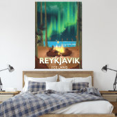 Reykjavik Camping Vintage Reisposter Canvas Afdruk (Insitu (Slaapkamer))