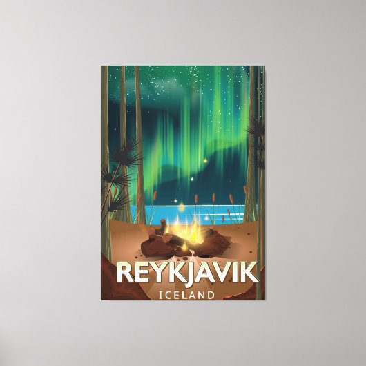 Reykjavik Camping Vintage Reisposter Canvas Afdruk (Voorkant)