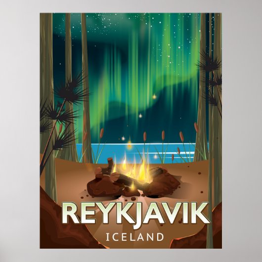 Reykjavik Camping Vintage Reisposter Poster (Voorkant)