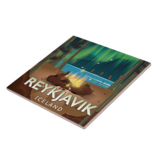 Reykjavik Camping Vintage Travel Poster Tegeltje