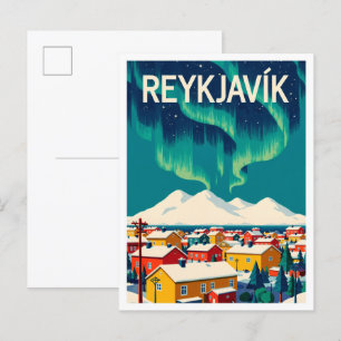 Reykjavik Iceland Art Vintage Illustratie Reizen Briefkaart