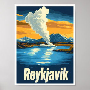 Reykjavik Iceland Art Vintage Travel Illustratie Poster