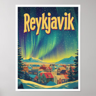 Reykjavik Iceland Art Vintage Travel Illustratie Poster