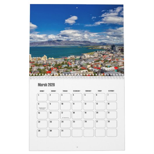 Reykjavík-Iceland Calendar Kalender (Mar 2026)