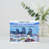 Reykjavík Iceland City Uitzicht Waterverf Briefkaart (Staand voorkant)