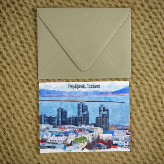 Reykjavík Iceland City Uitzicht Waterverf Briefkaart