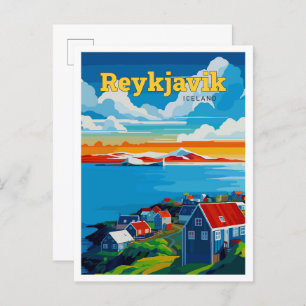 Reykjavik Iceland Travel Art Vintage Briefkaart