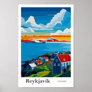 Reykjavik Iceland Travel Art Vintage Poster