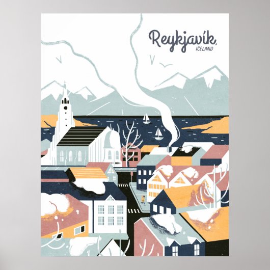 Reykjavik, Iceland Vintage Travel Poster (Voorkant)