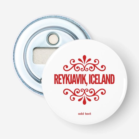 Reykjavik IJsland Button Flesopener (Voorkant)
