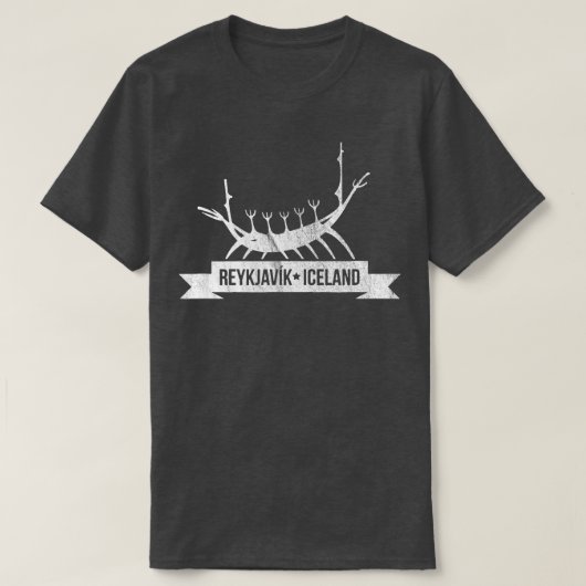  Reykjavik IJsland met Viking Ship Art T-shirt (Design voorkant)