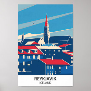 Reykjavik IJsland Retro Kunst Reis  Poster