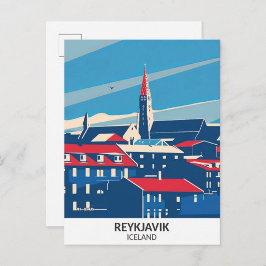 Reykjavik IJsland Retro Kunstwerk Reizen Briefkaart (Voorkant / Achterkant)