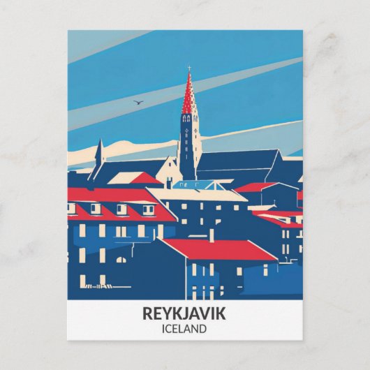 Reykjavik IJsland Retro Kunstwerk Reizen Briefkaart (Voorkant)