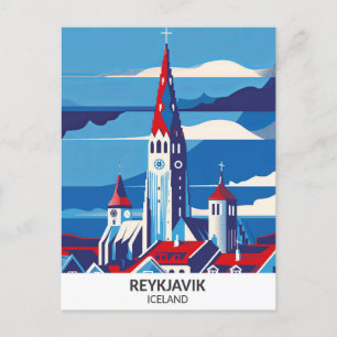 Reykjavik IJsland Retro Kunstwerk Reizen Briefkaart