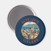Reykjavík IJsland Retro Noodcirkel Magneet (Voorkant / Achterkant)