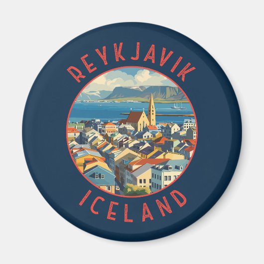 Reykjavík IJsland Retro Noodcirkel Magneet (Voorkant)