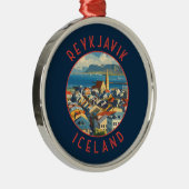 Reykjavík IJsland Retro Noodcirkel Metalen Ornament (Rechts)