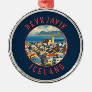 Reykjavík IJsland Retro Noodcirkel Metalen Ornament