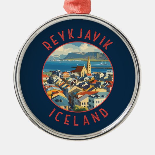 Reykjavík IJsland Retro Noodcirkel Metalen Ornament (Voorkant)