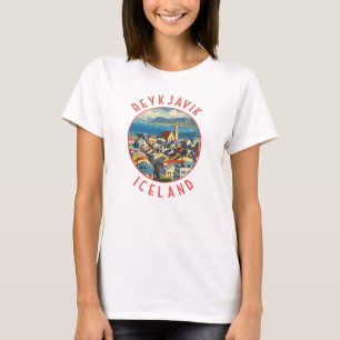 Reykjavík IJsland Retro Noodcirkel T-shirt