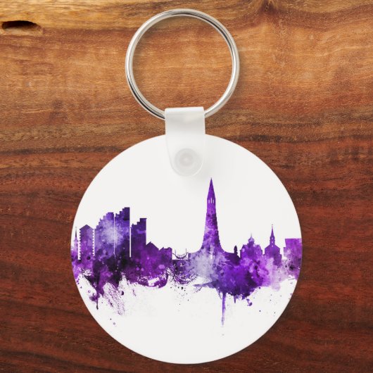 Reykjavik IJsland Skyline Paars Sleutelhanger (Voorkant)