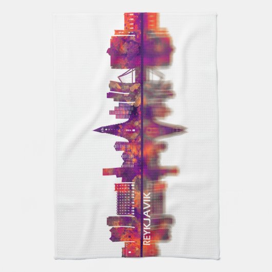 Reykjavik IJsland Skyline Theedoek (Verticaal)