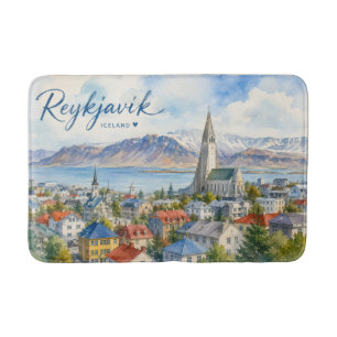 Reykjavik IJsland souvenir aquarel Badmat