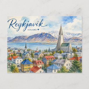Reykjavik IJsland souvenir aquarel Briefkaart