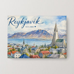 Reykjavik IJsland souvenir aquarel Button