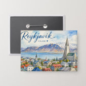Reykjavik IJsland souvenir aquarel Button (Voorkant / Achterkant)