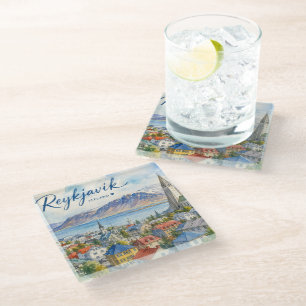 Reykjavik IJsland souvenir aquarel  Glazen Onderzetter