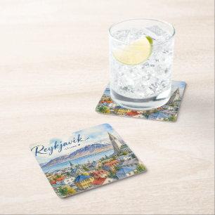 Reykjavik IJsland souvenir aquarel  Kartonnen Onderzetters